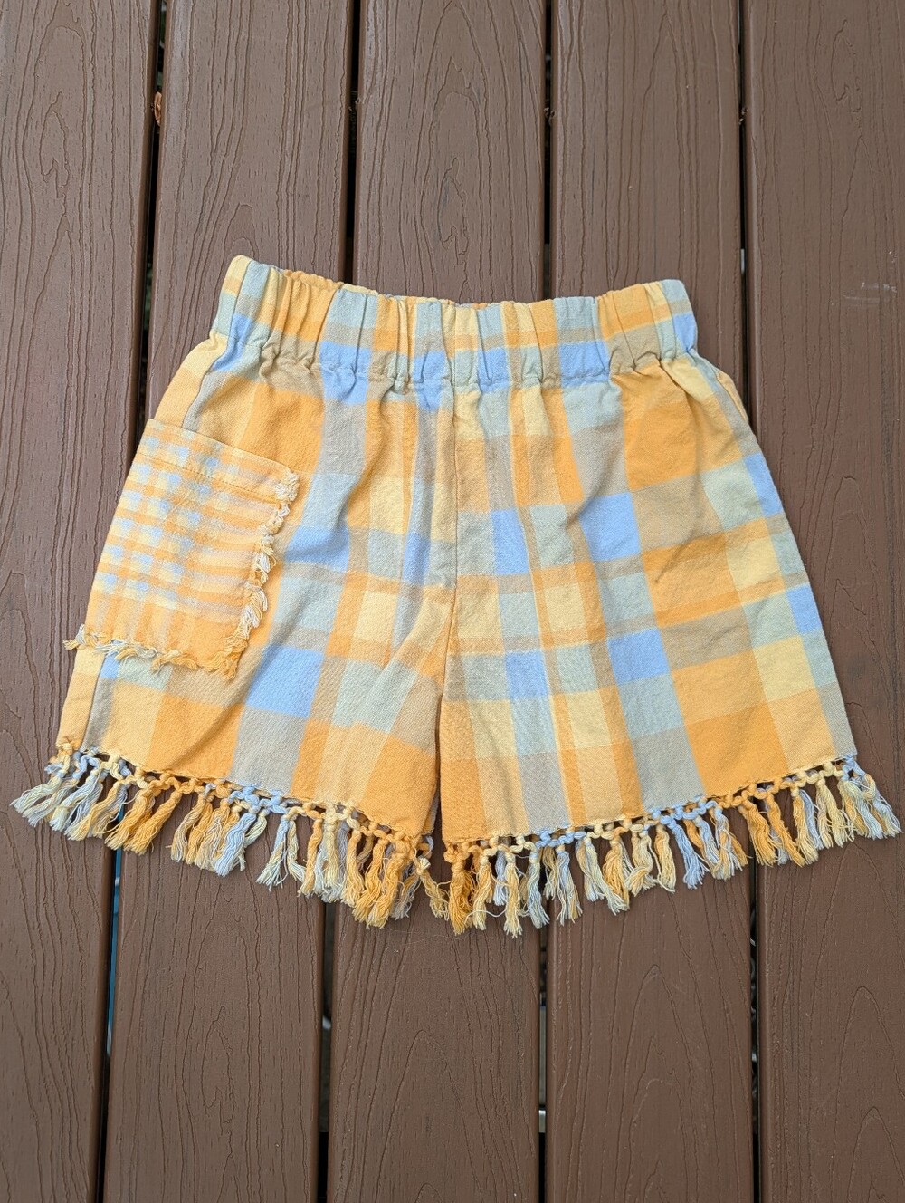 COTTON SHORTS made from plaid vintage tablecloth S